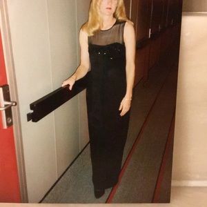 1990s Formal dress black sleeveless sheer upper bk
